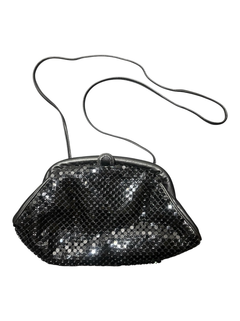 LA REGALE Black Metal Mesh Crossbody Clutch Bag
